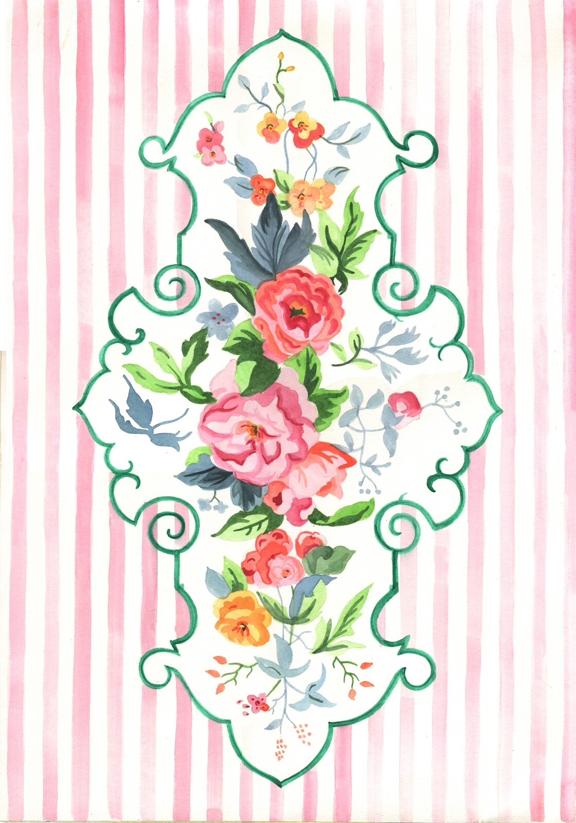 OrIgInAl FoLk ART WaTeRCoLoR PaInTiNg VinTaGe ShAbbY ChIc PiNk RoSes FlOwEr