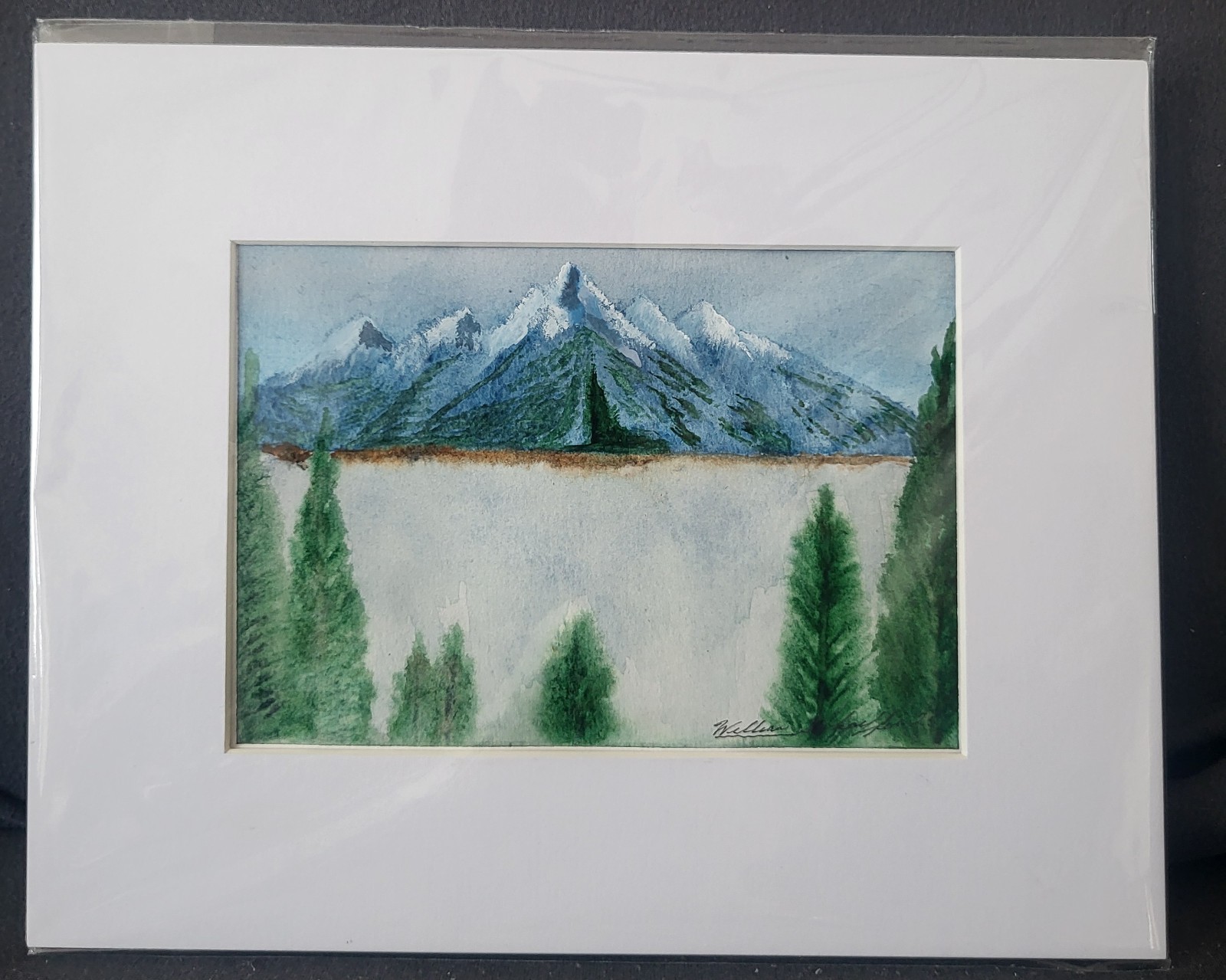Original Schaeffer Watercolor Mountain Landscape Painting Signed Matted 10×8