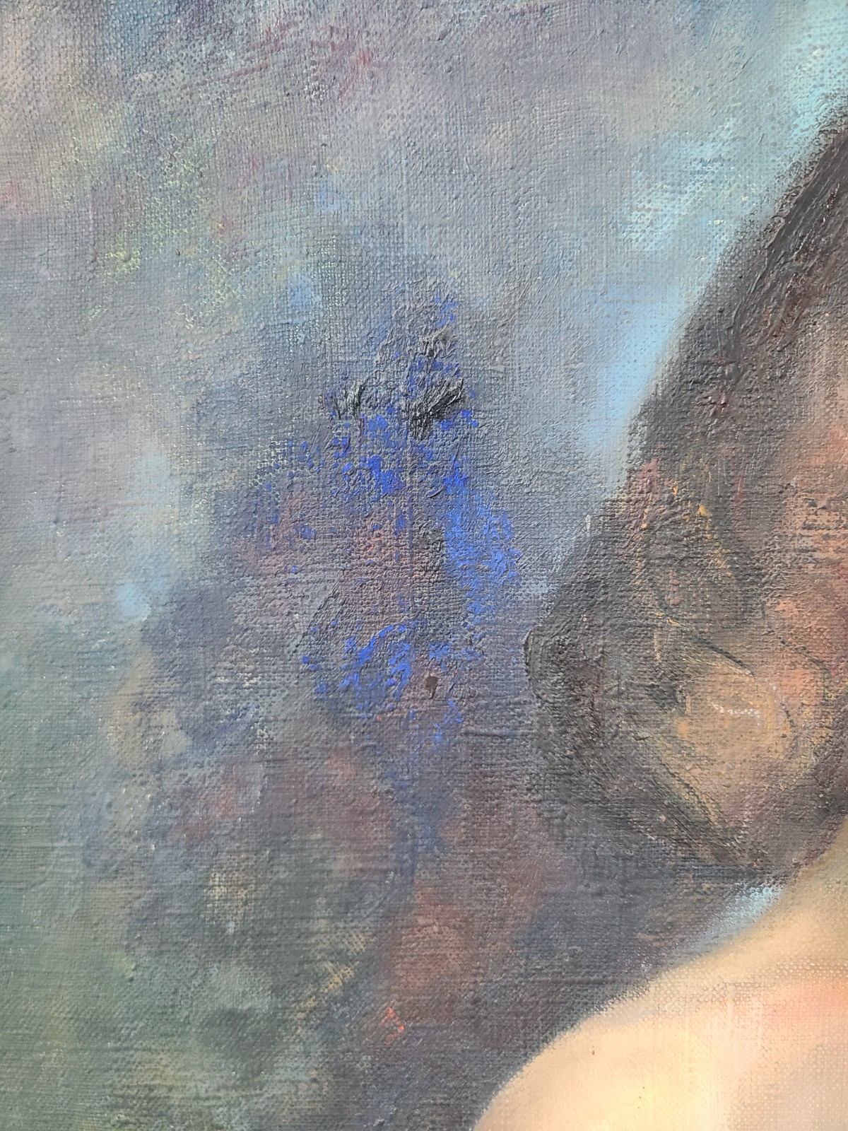 Moody Vintage 1950’s Oil Painting Nude Portrait of a Bettie Page Esque Woman