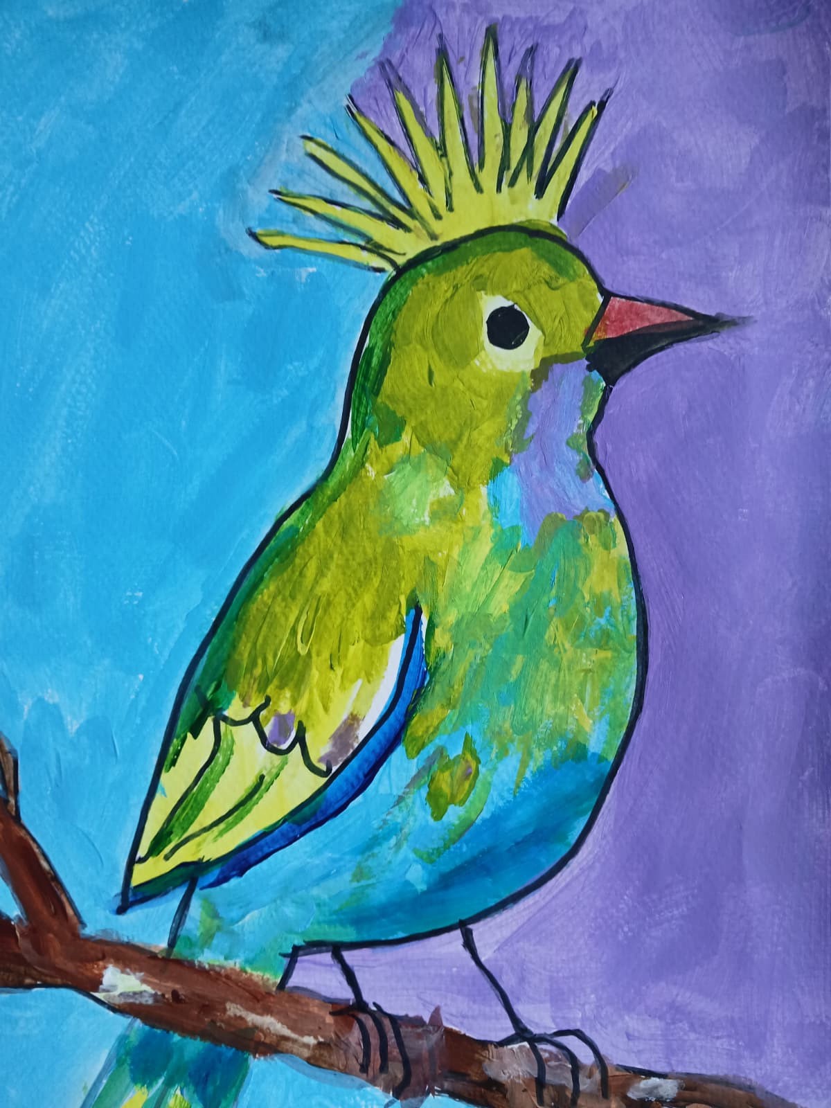 Expressionism/Abstract 11×14 Bird Crown Signed Colorful Hand Made Art Painting