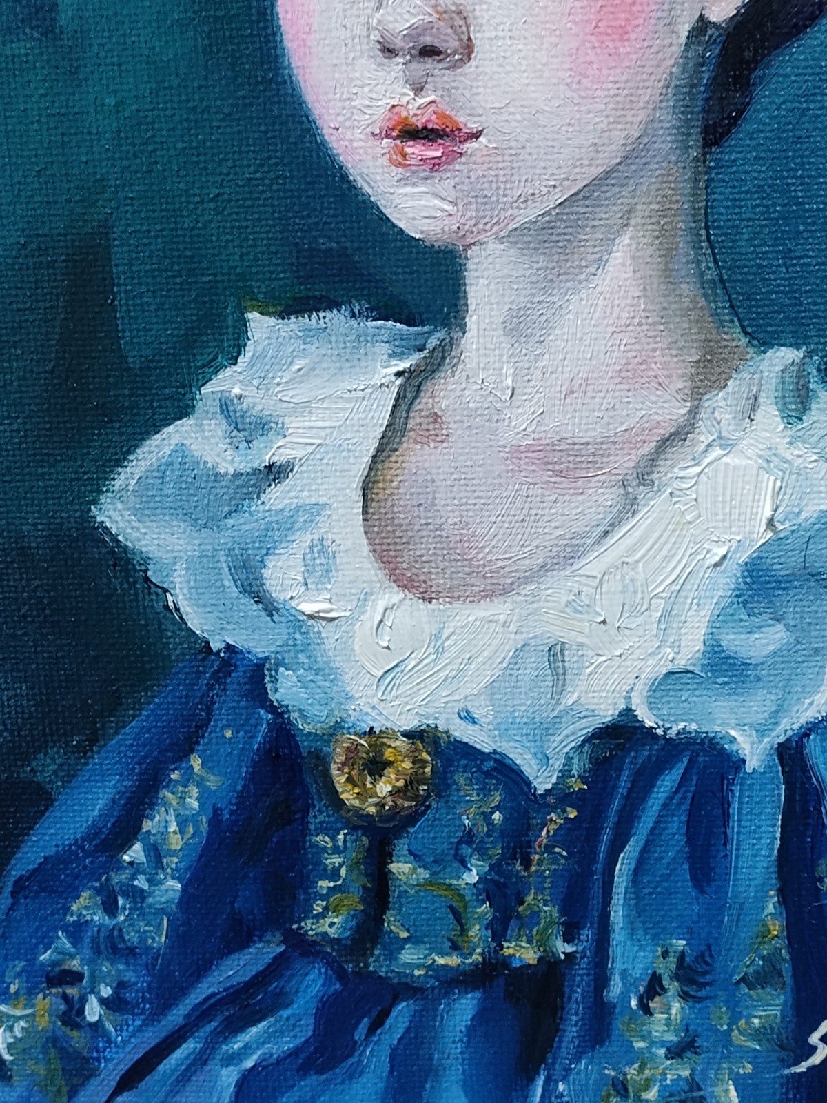 Original portrait of woman, Girl, Contemporary art, Old Fasion costume, Framed