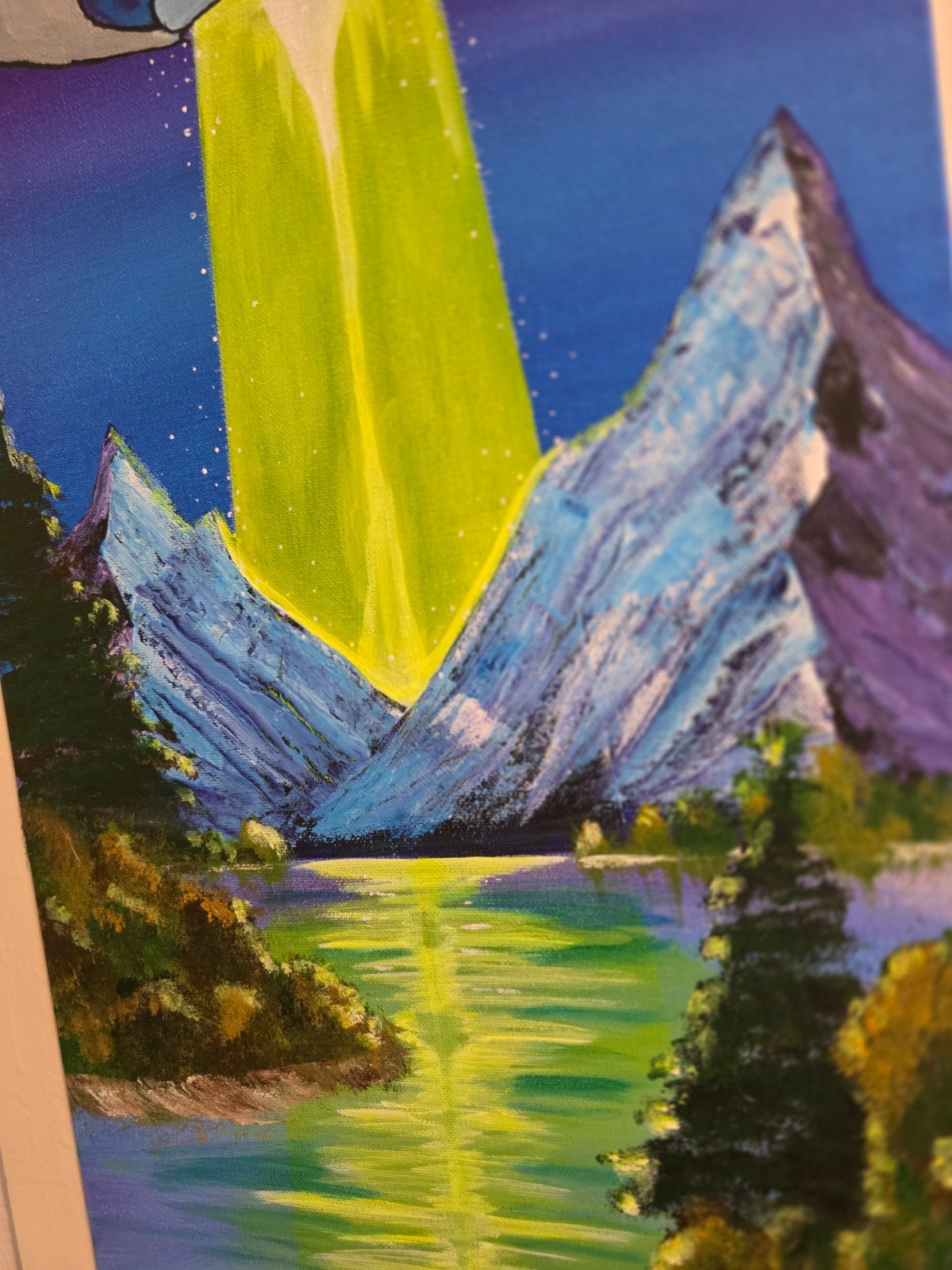 Original SciFi UFO Painting Acrylic Canvas Alien Wall Art 12×24