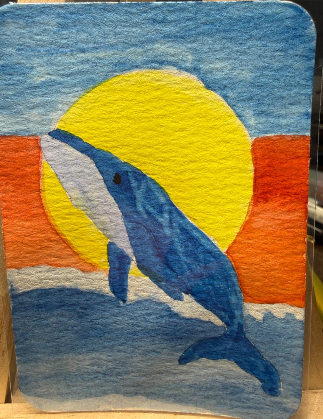 ACEO Handmade Original OOAK Signed (Not a Print) «Sunset» Whale and Sun Art
