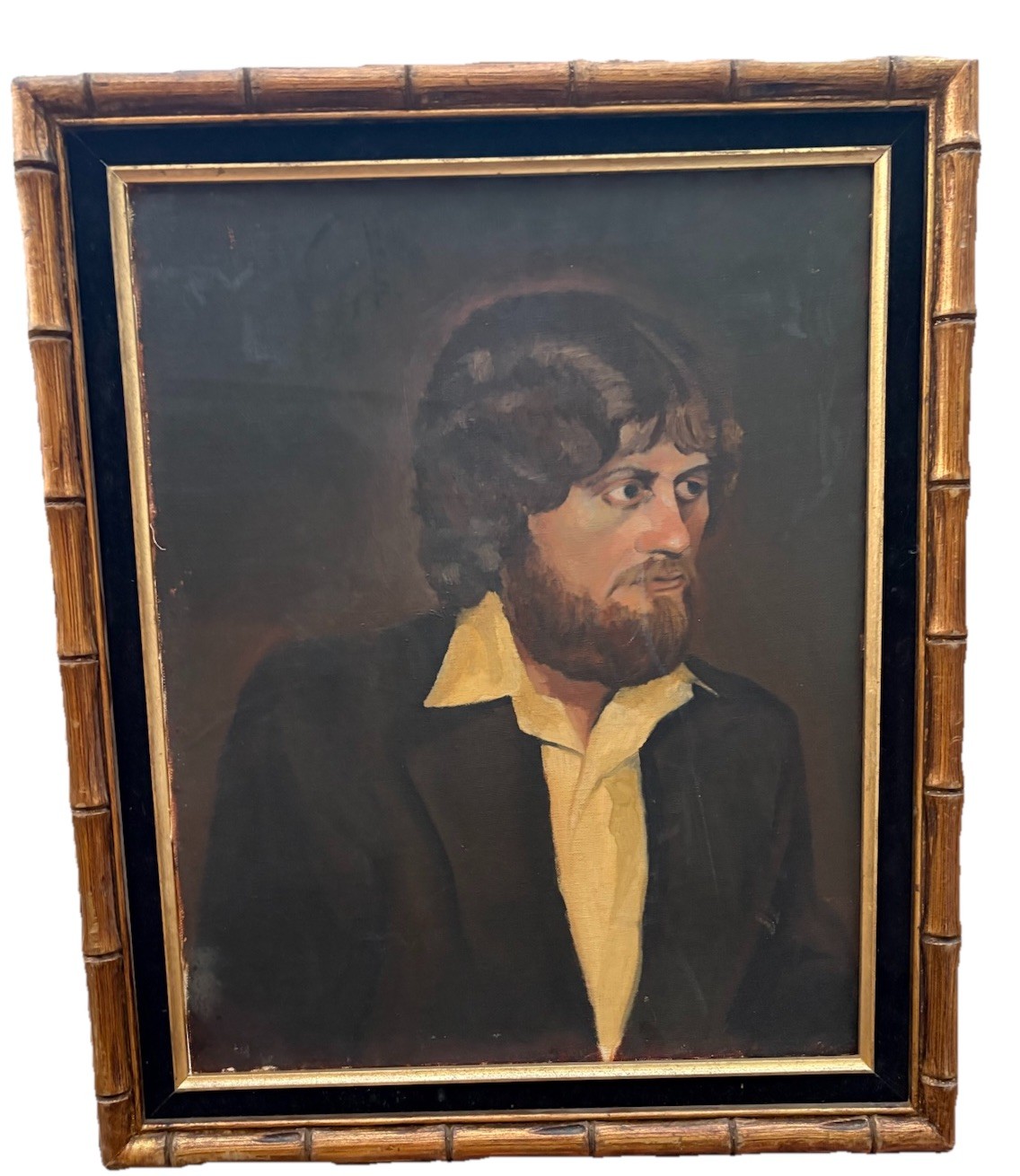20th Century Oil Portrait Painting Bearded Young Man Signed