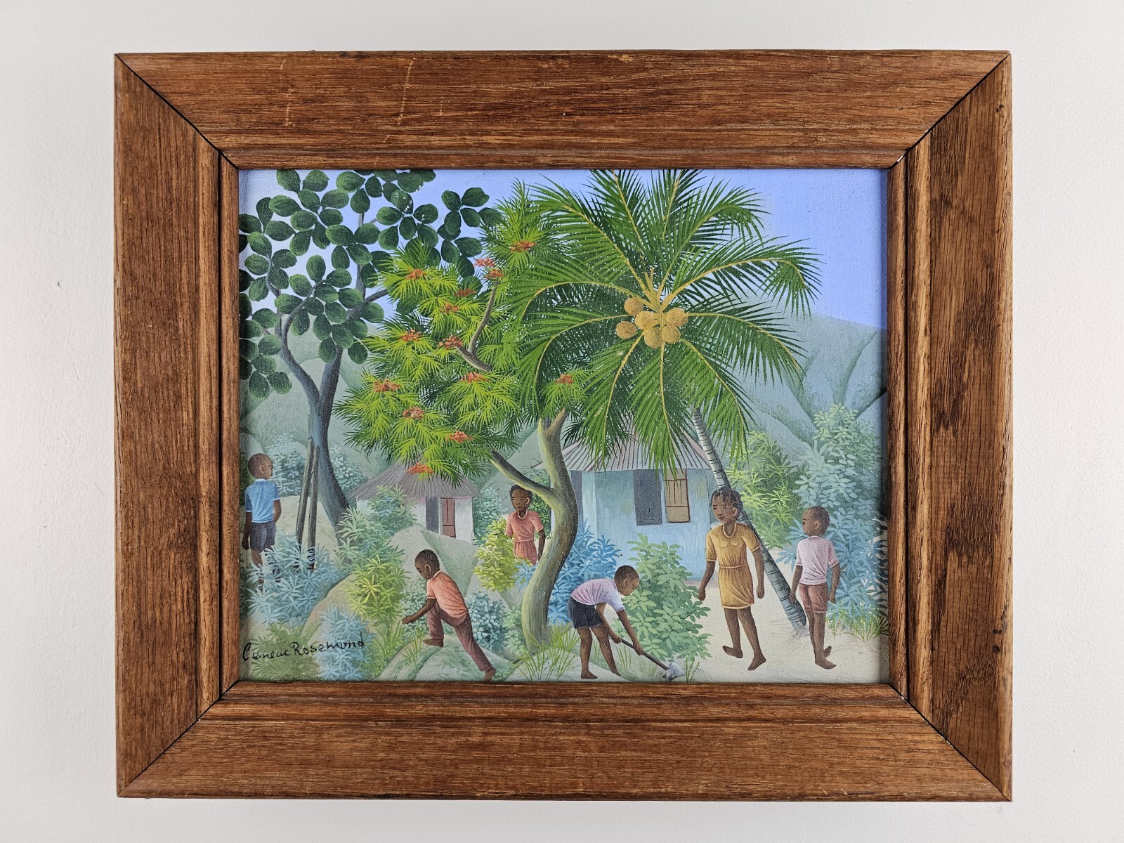 Vintage Original Signed Ceneac Rosemond Painting 12.25×10.25 Framed Haitian Art