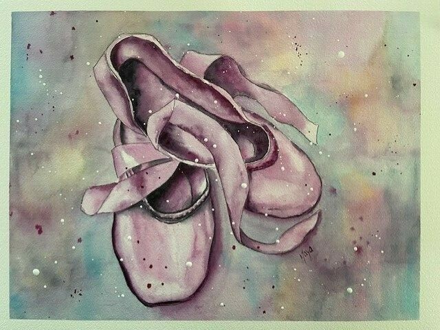 Hand made Watercolor Painting 11″x14″ Ballet «Ballet shoes» Dancer