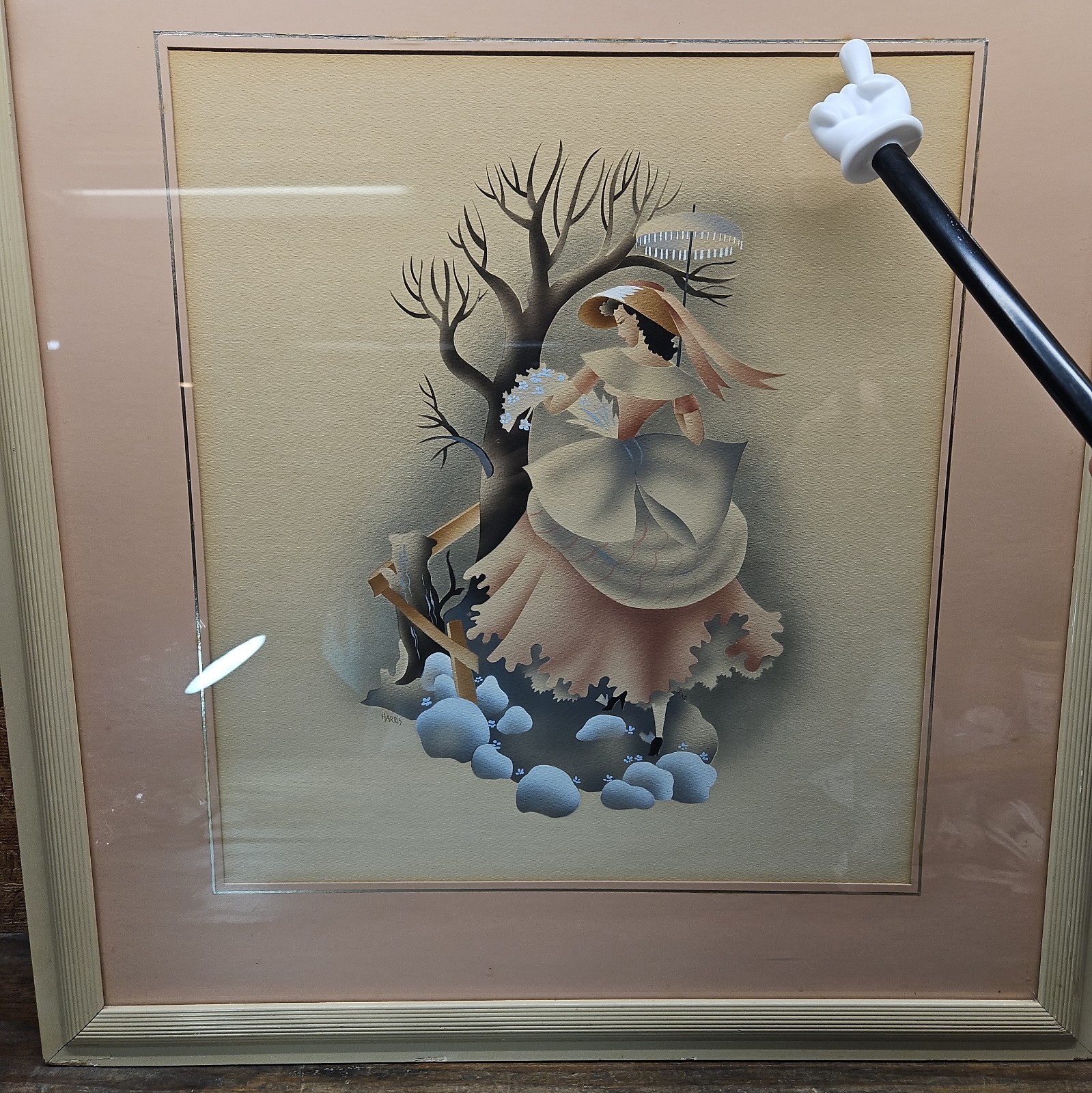 Art Deco Airbrushed Watercolor PRINT Lady with Parasol by Benjamin Harris