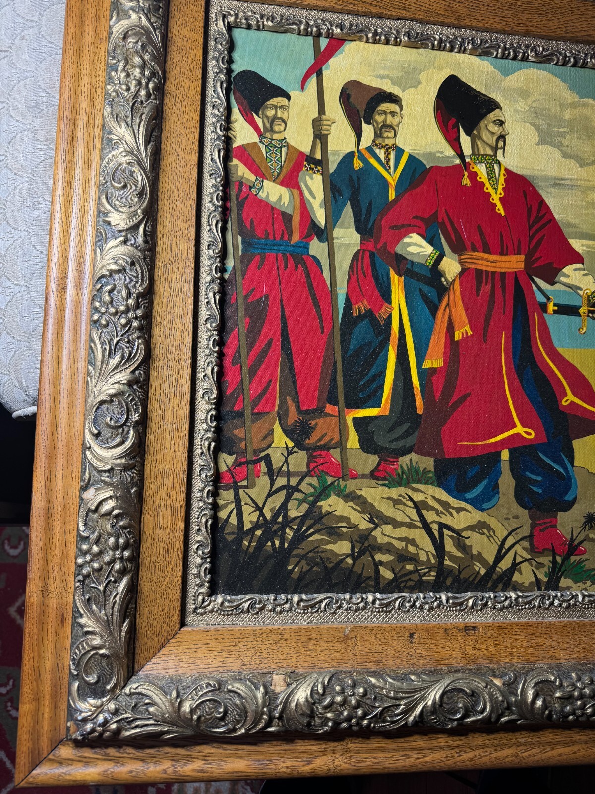 F Beichot? 1985 «Three Russian Men Scene» Oil Painting – Signed And Framed