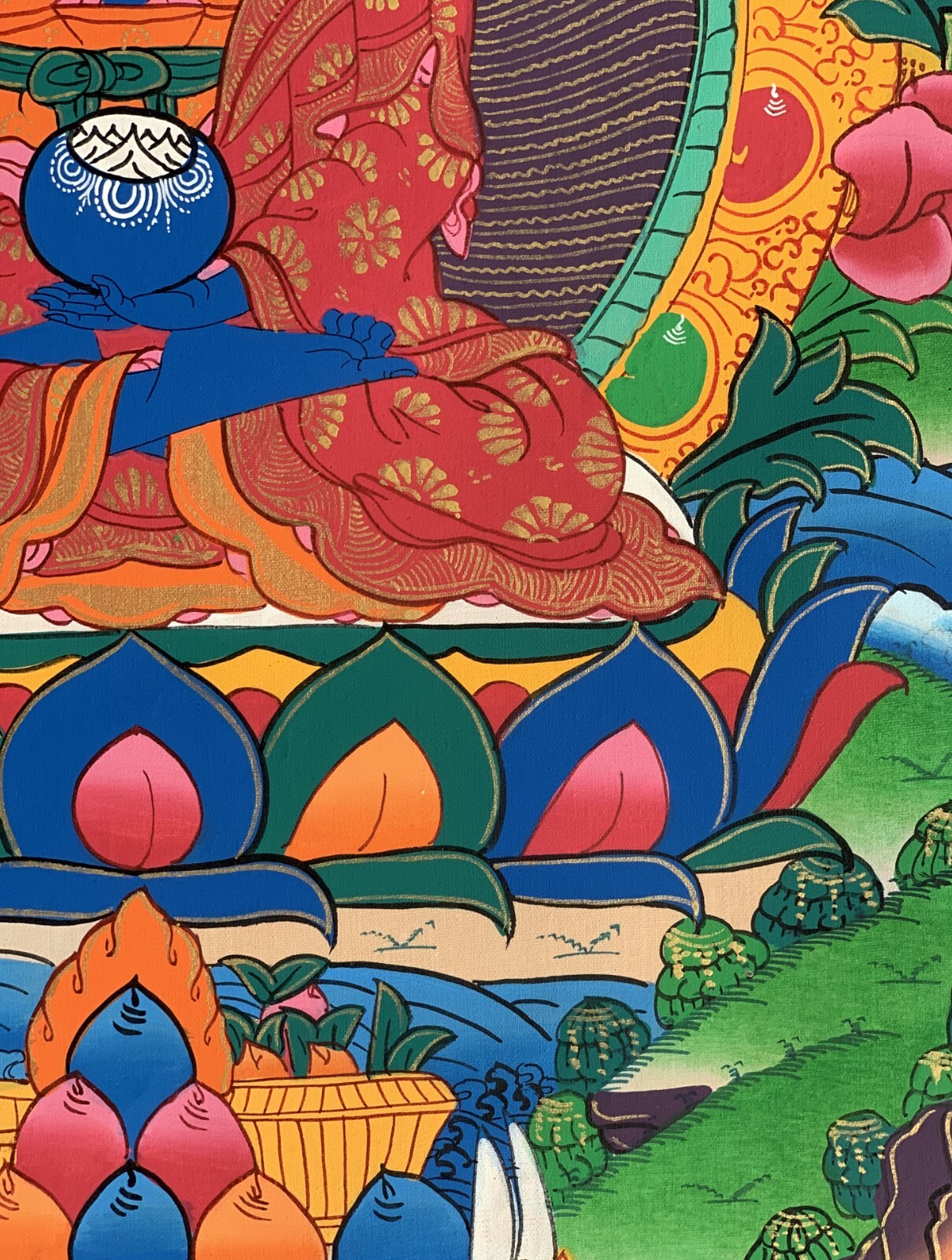 ORIGINAL HAND-PAINTED MEDICINE BUDDHA/ BHAISAJYAGURU TIBETAN THANGKA PAINTING