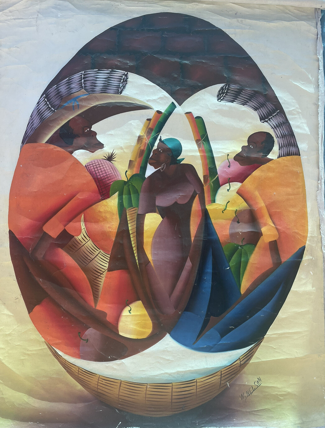 W. NELSON ( Haiti), Oil on Canvas, Colorful Scene, Signed plus info