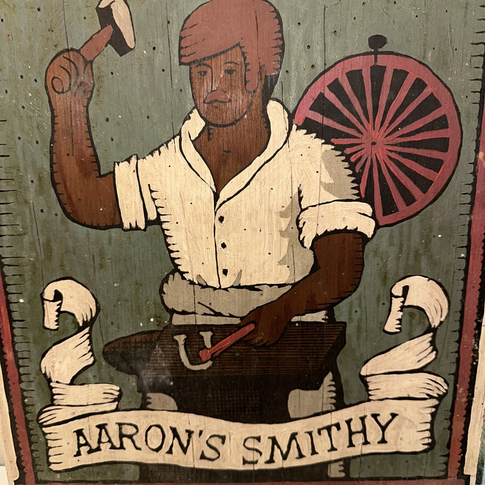 Folk Art Painting Blacksmith 12 X 16 in Mid-Century Modern Horseshoe Aaron 1738