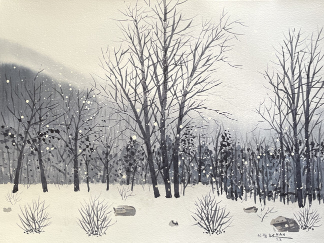 Mountain 16, Snow, Original Watercolor Painting, Signed, Art, 30×22 inch