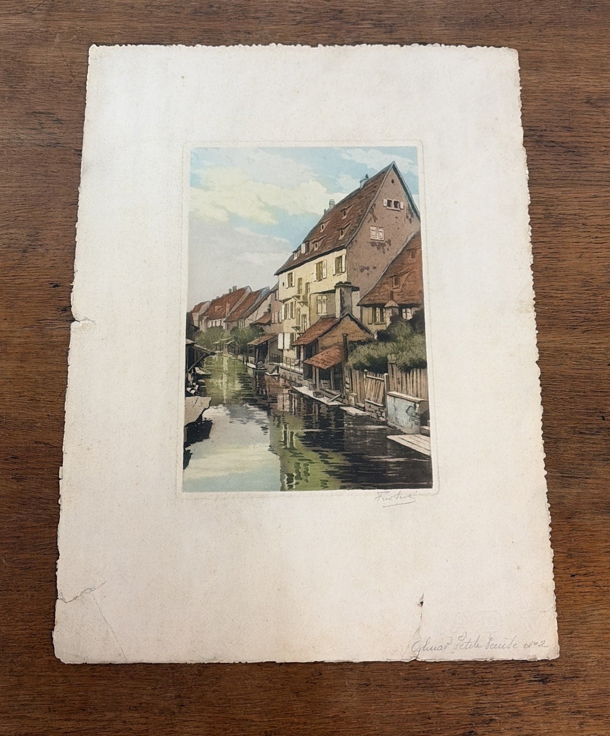 Hand-Colored Etching of Colmar Petite Venise France No. 2 by Frederic Louis Levé