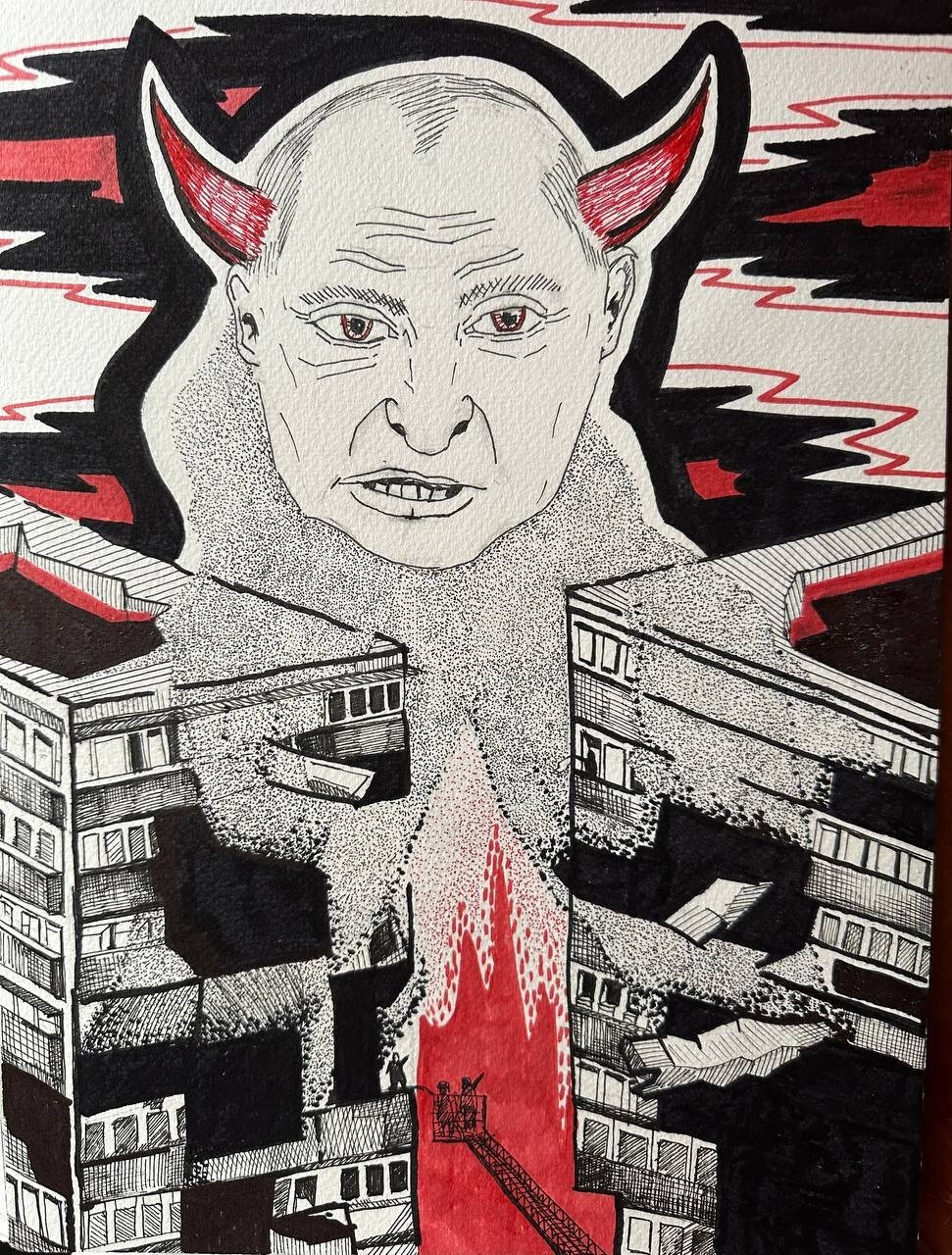 Painting by Ukrainian artist Kostyuk-Shostka «Devil Putin»