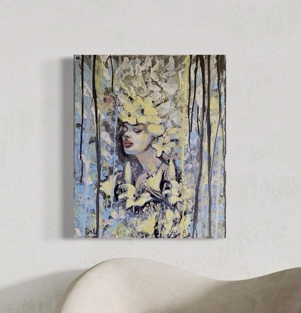 Abstract Woman Portrait Acrylic on Canvas 50x60cm Modern Contemporary Art