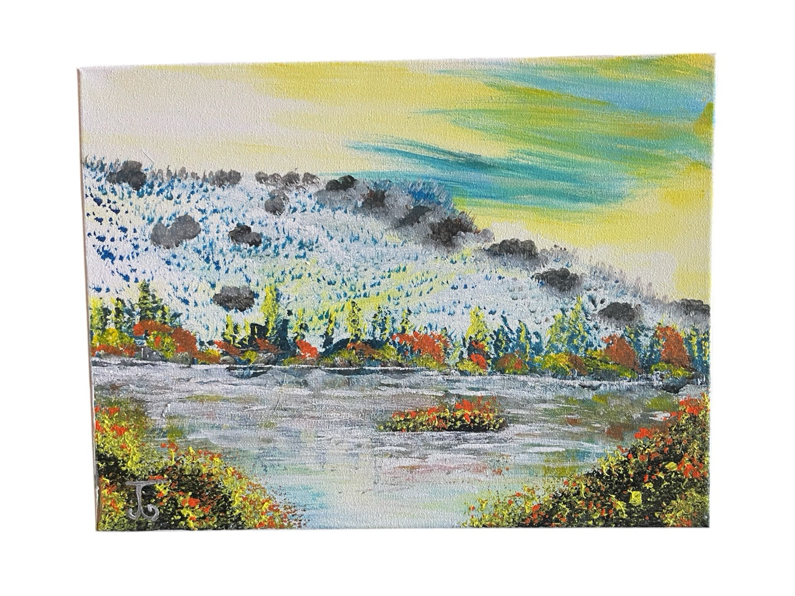 Autumn Reflections on Crystal Lake – Canvas Original Artwork 16×12 inches