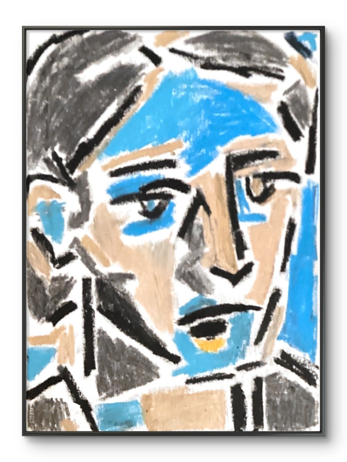 Contemporary Blue Bold Cubism Face Original Wall Folk Art 11 by 14 Canvas