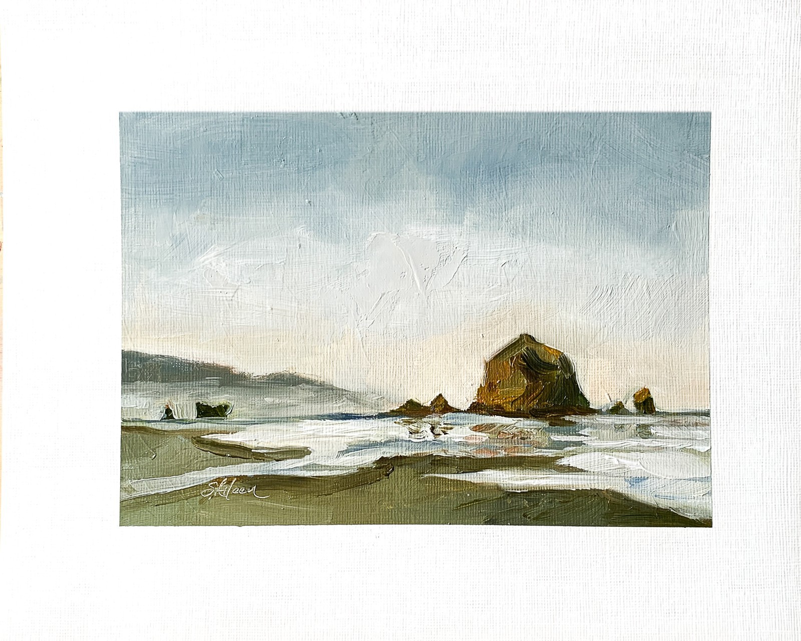 8×10 PNW Original Oil Painting Cannon Beach Oregon Coast Pacific Ocean Signed
