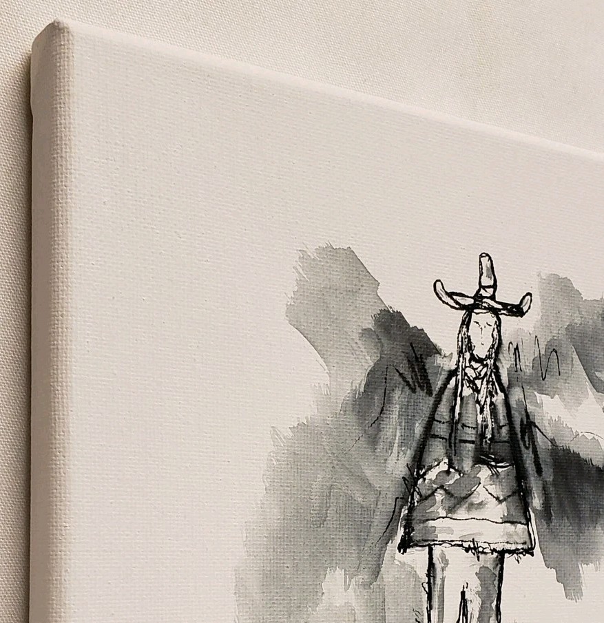 Original Modern Minimal Black And White Figurative Ink Painting By K.A.Davis