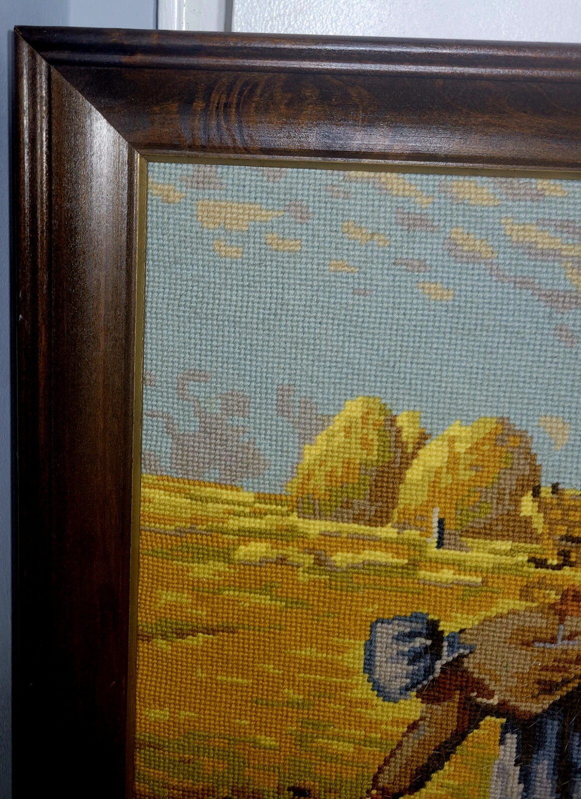 Needlepoint Embroidery Canvas Antique Handmade Famous Painting France Framed