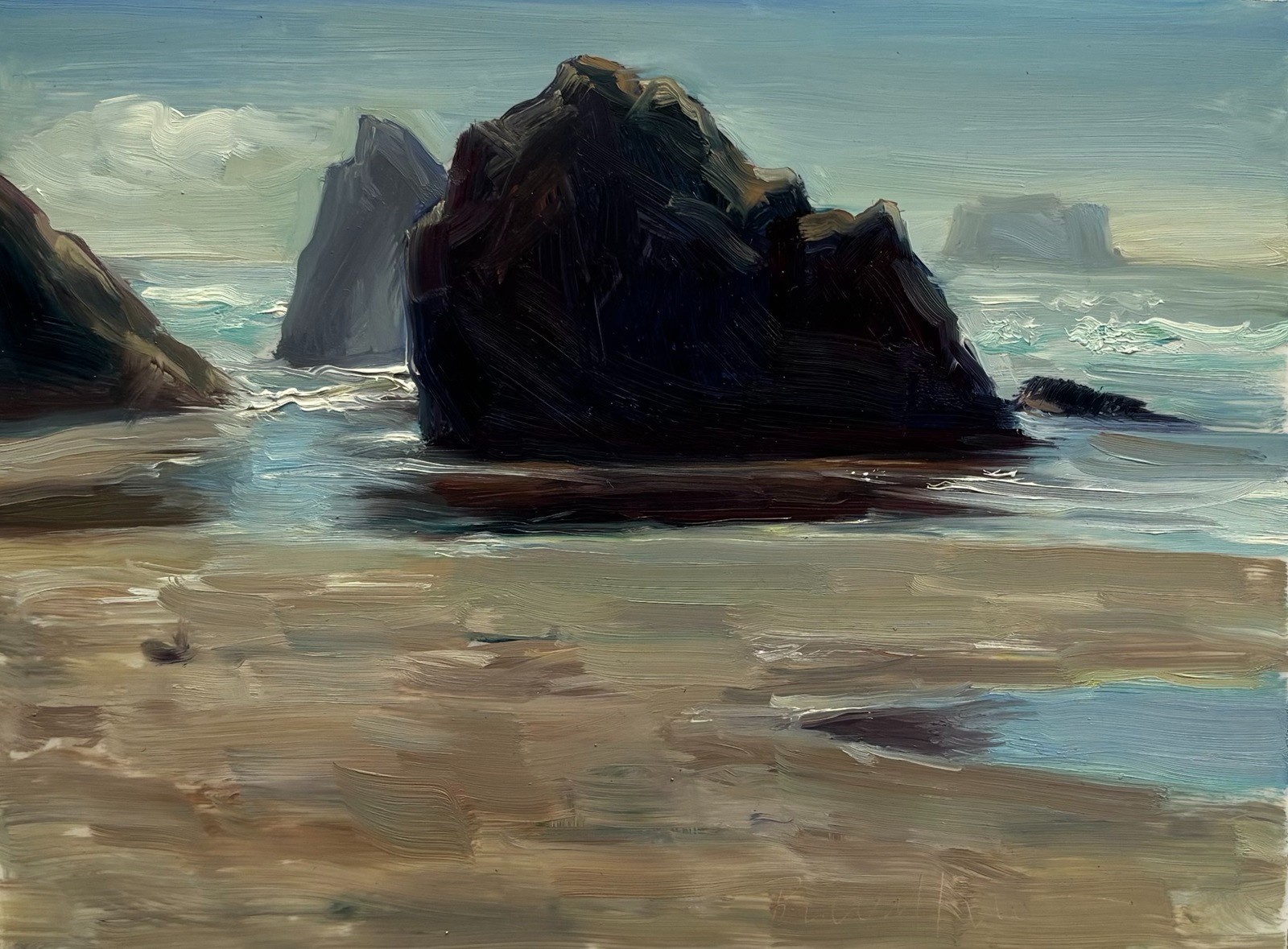 Iconic Oregon coast rocky seascape original oil painting by living artist 7″x9″