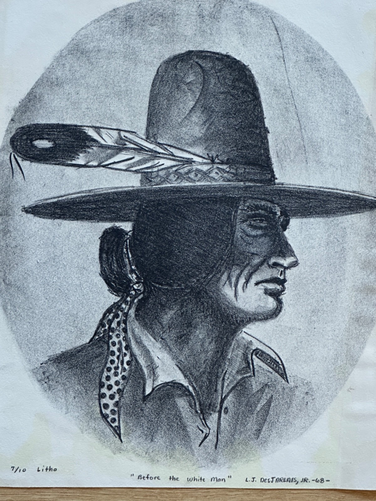 LARRY J DESJARLAIS JR NATIVE AMERICAN CHIPPEWA LITHO 7/10 1968 15″ X 12.75″