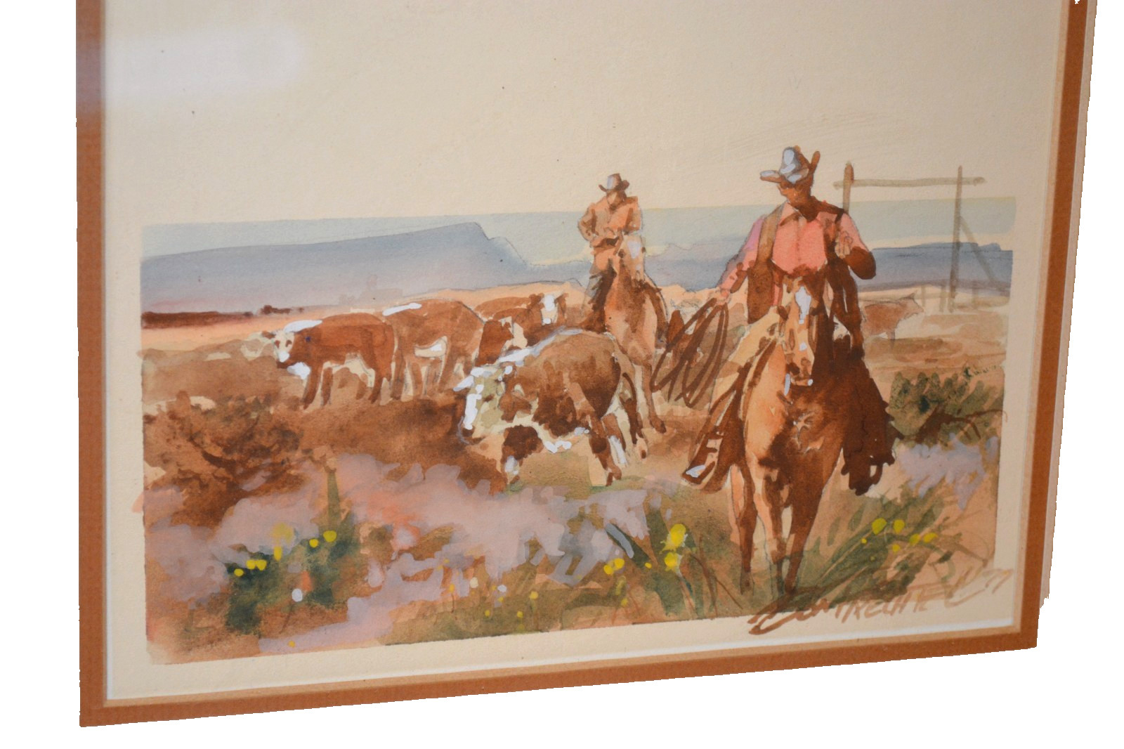 Bringing in the strays by cowboy, western artist Don Prechtel (1936 – 2024)