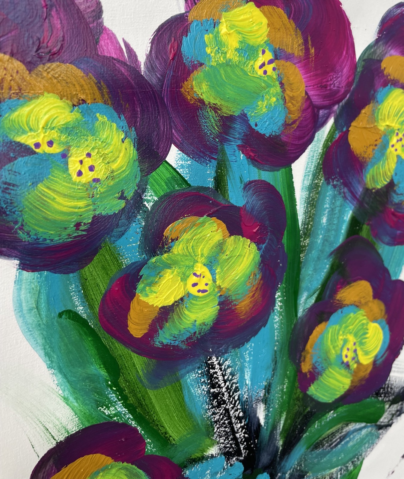 Original Art «Purple Flowers» 9×12 Canvas Expressionism Abstract Design Home Art