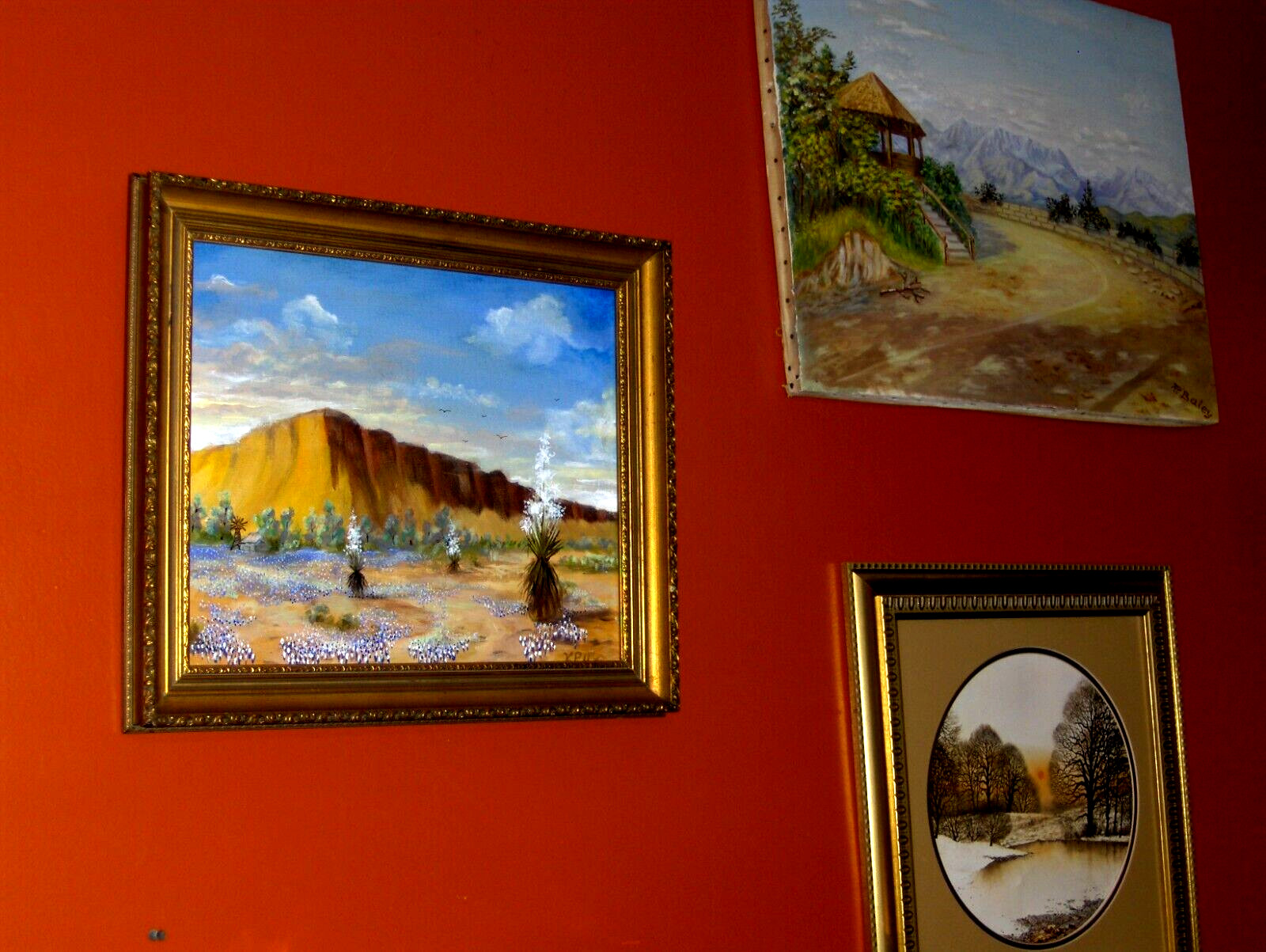 Original Buebonnet LandscapHouse Water Will Bird Blooming Yucca TX VINTAGE Oil