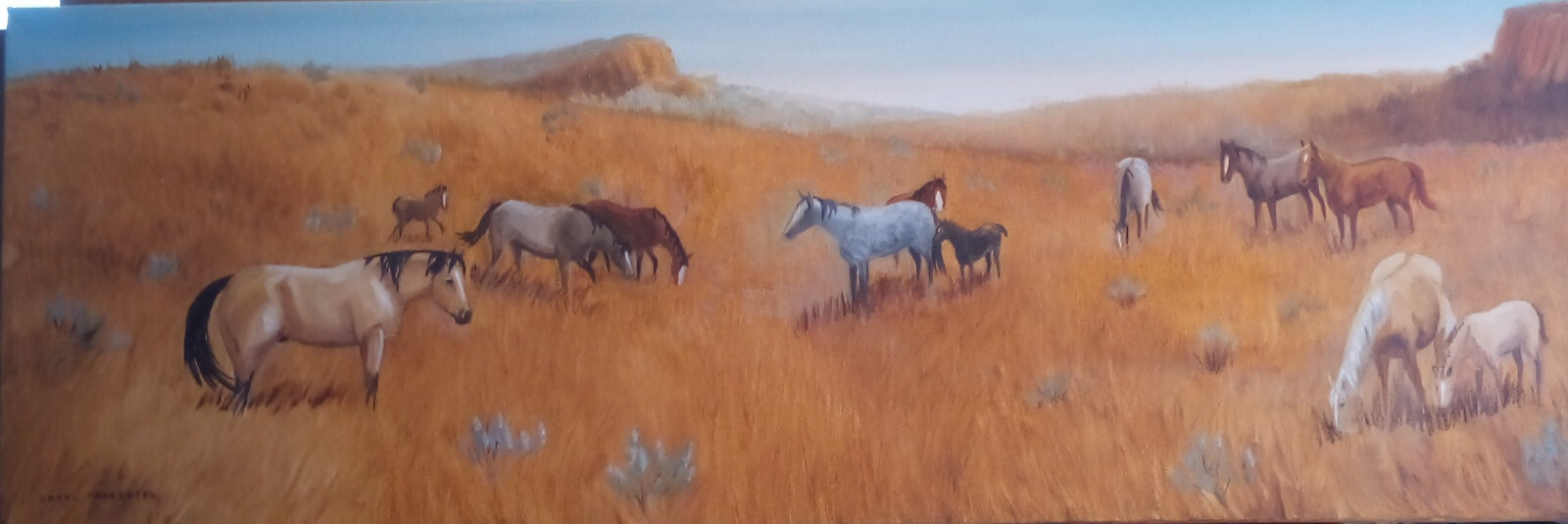 original oil painting western horses colts mustangs desert Carol Proebstel