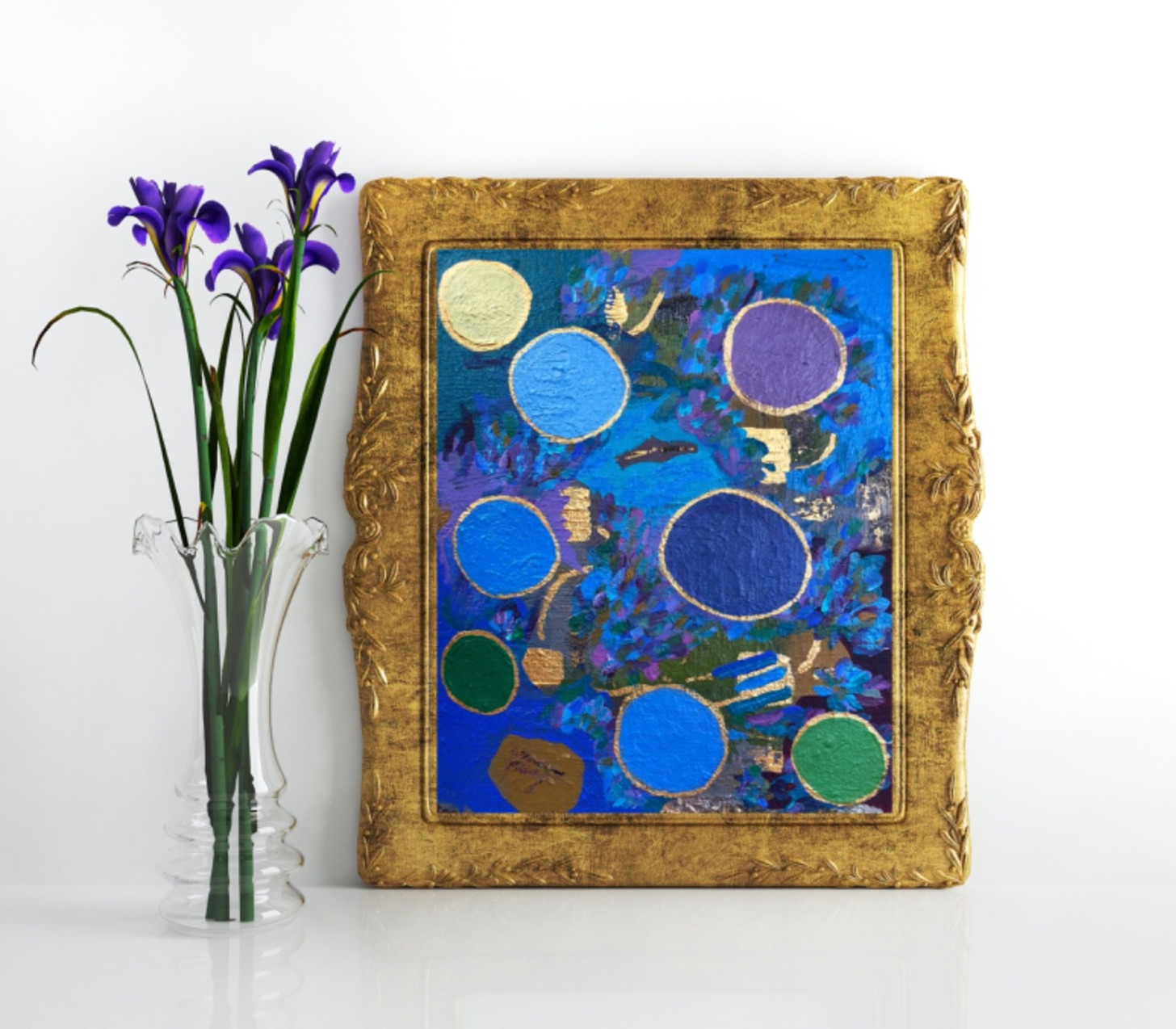 Original Painting Canvas 8″ x 10″ Blue Gold Acrylic Modern Art by Jimarieart