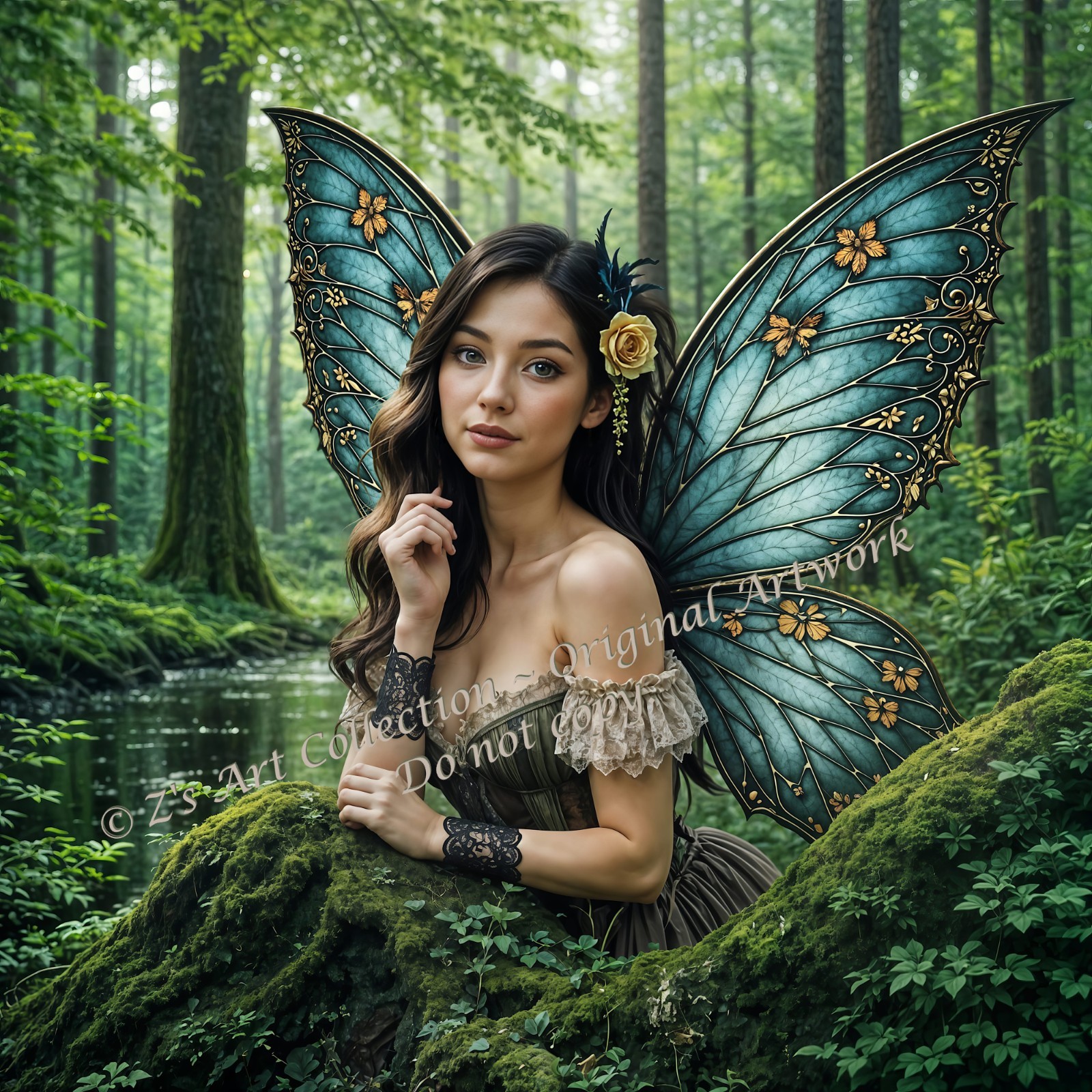 Stained‑Glass Wing Fairy Art Print • Enchanted Woodland Fantasy Spirit Décor