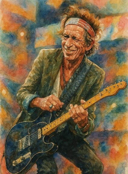Keith RICHARDS Portrait. Painting on Giclee Canvas 16″x20″ with mat frame