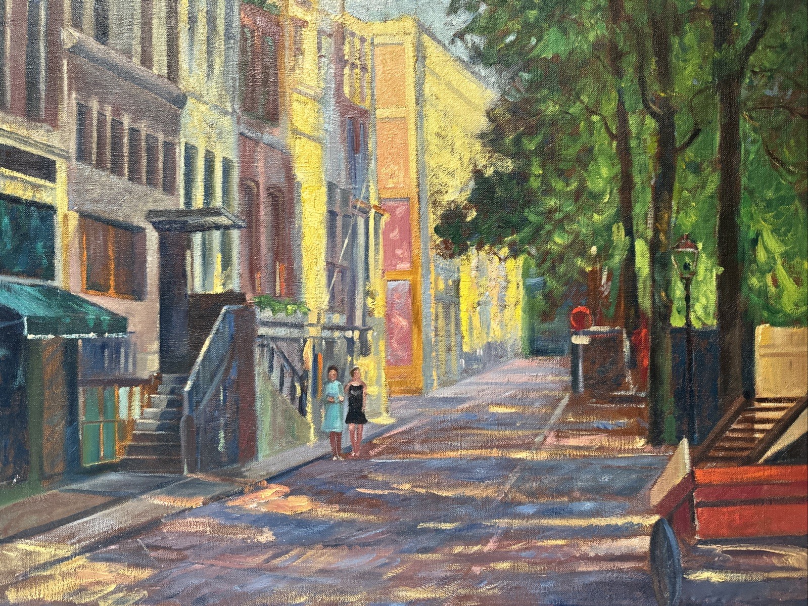 Antique Impressionist Painting Urban Landscape City Streets Wpa Large Oil Scheu