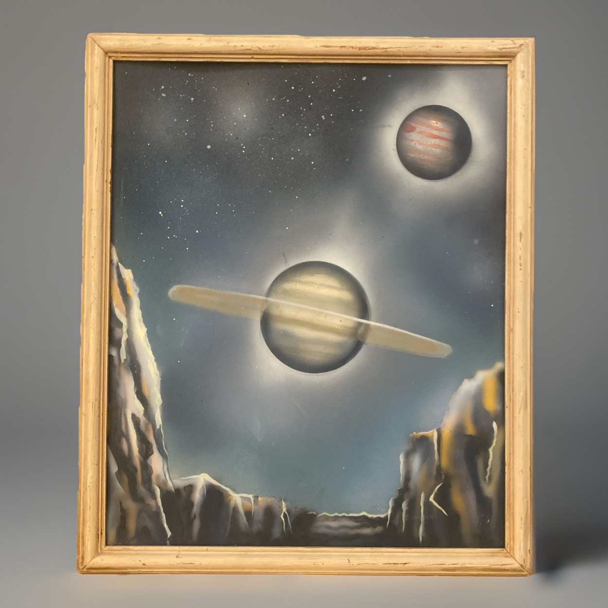 Original Vntg 1960’s Airbrushed Space Cosmic Planet Painting 18.5” X 15.5”