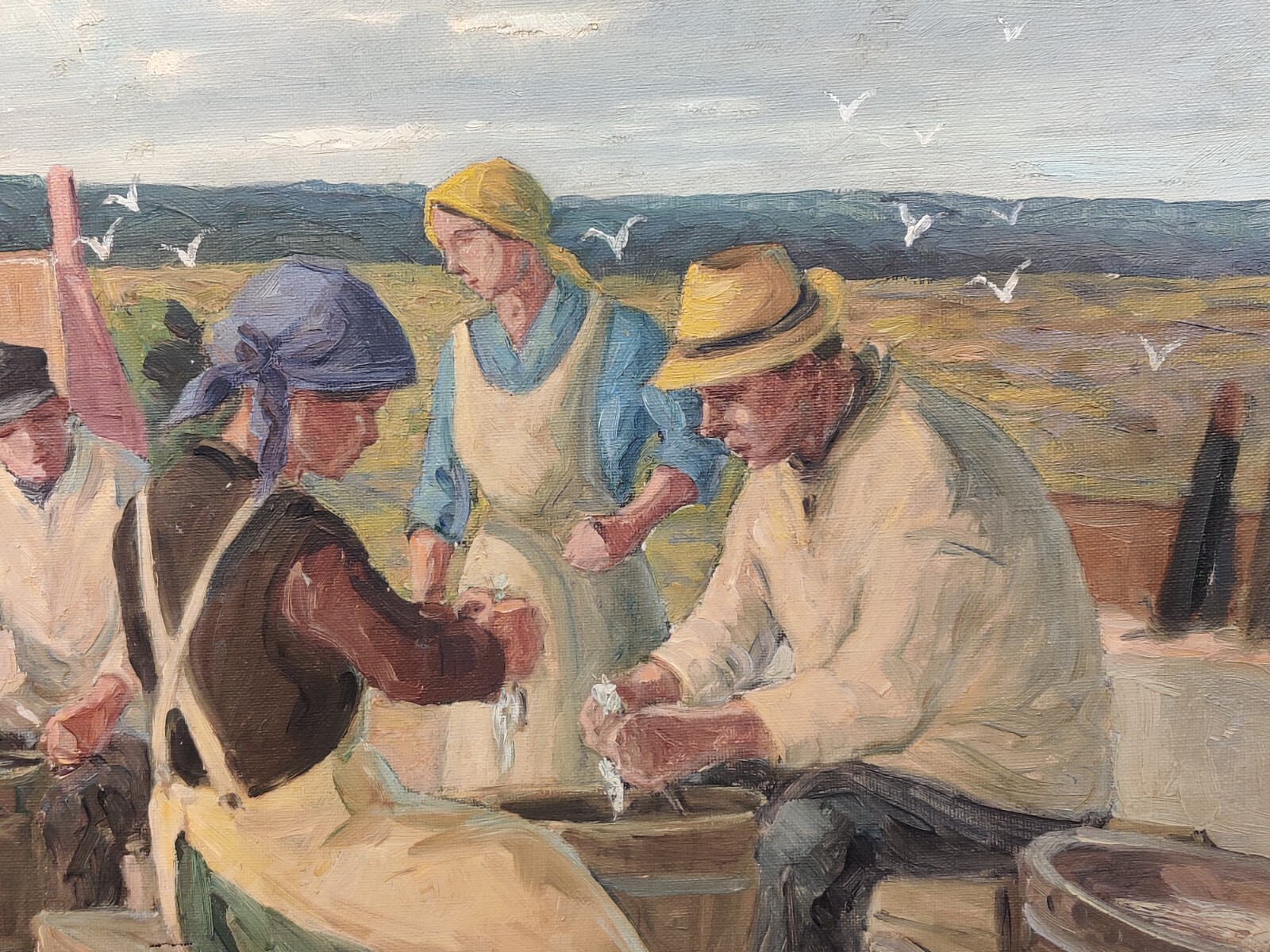 Axel Hansen (1896-1936): CLEANING FISH, original oil painting