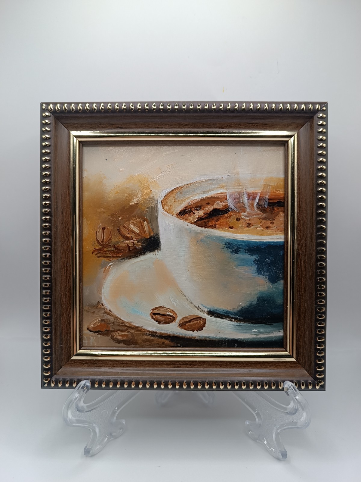 Original Coffee Cup Oil Painting Impasto Food Art Framed Miniature 4×4″