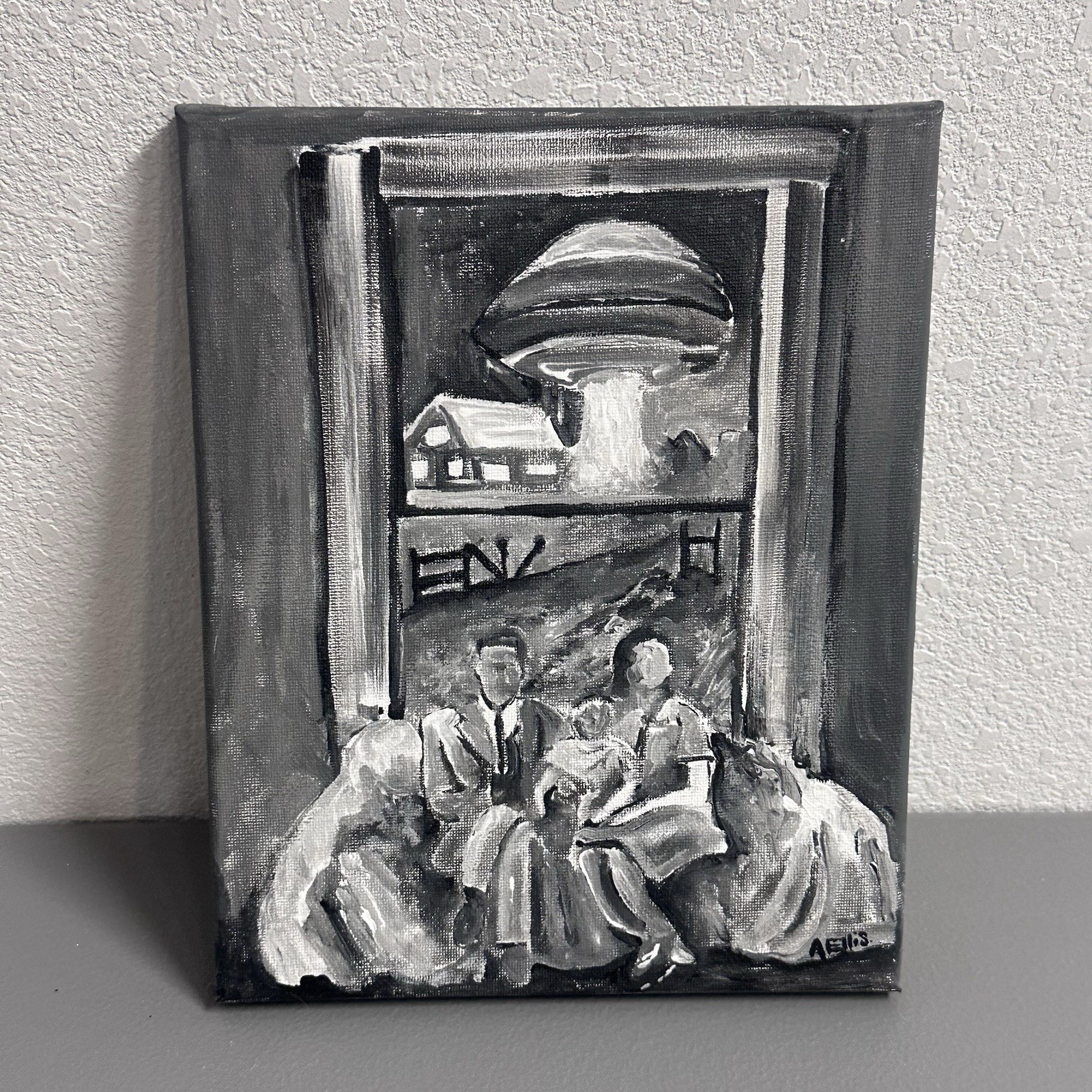 Alien UFO Abduction Family 8×10 ORIGINAL ACRYLIC PAINTING Canvas