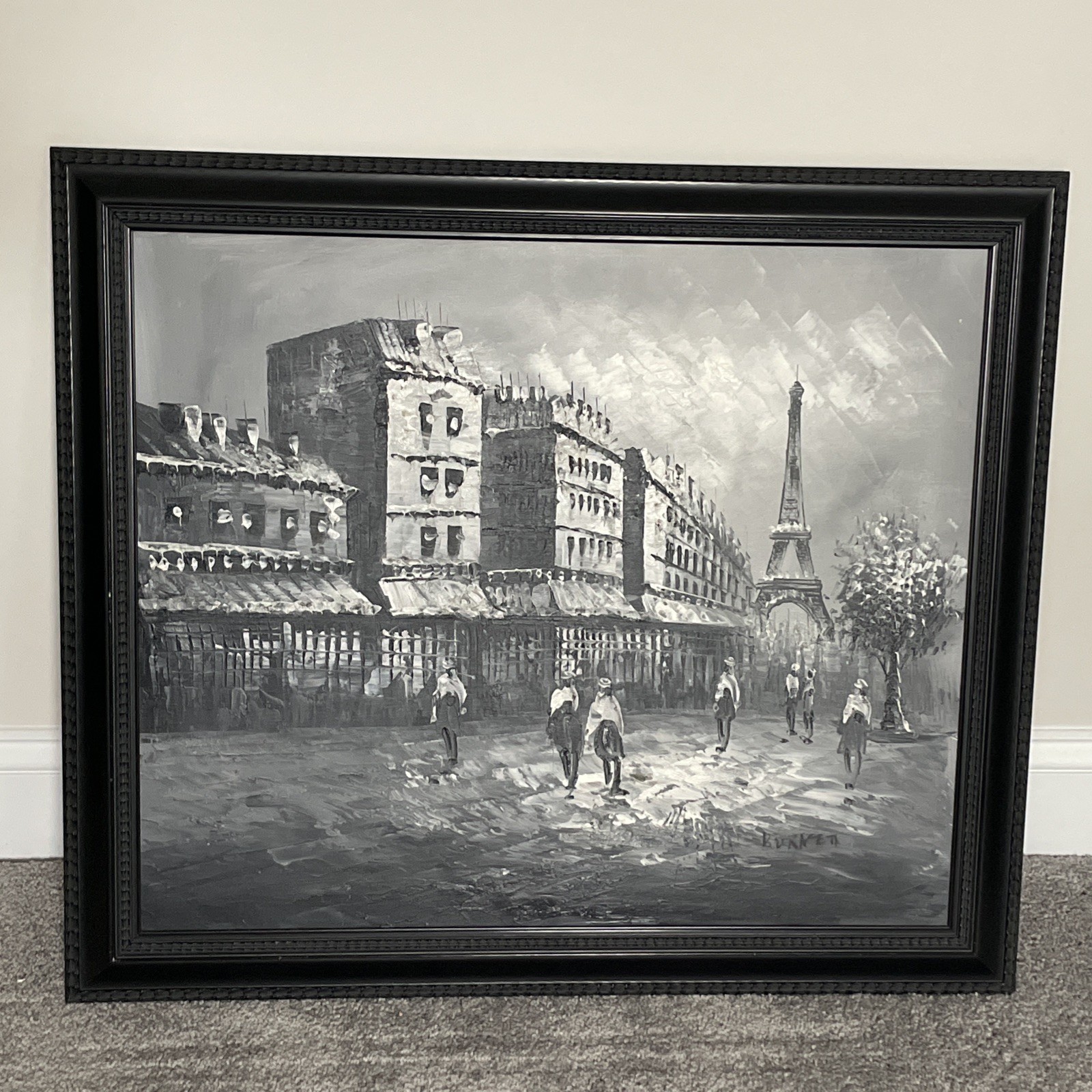 C. Burnett canvas Painting Cityscape Paris & Eiffel Tower, framed 29″ X 25″