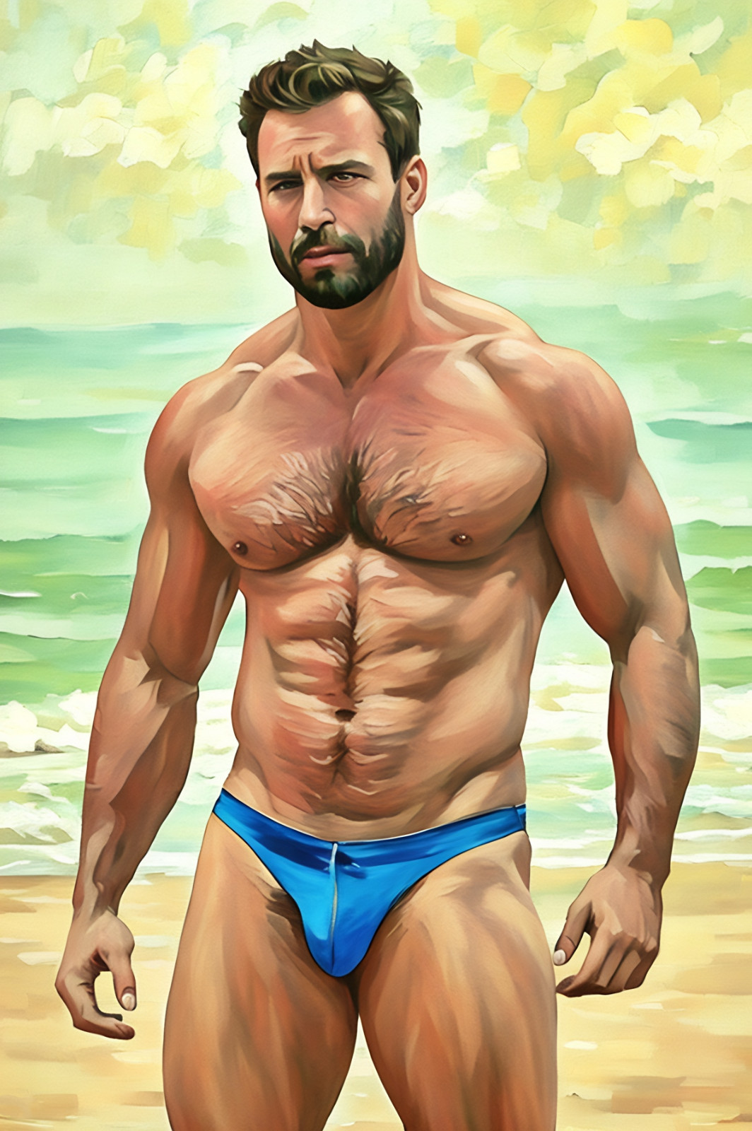 Original LGBTQ art giclée painting «Big Ben on the Beach» Signed & Numbered