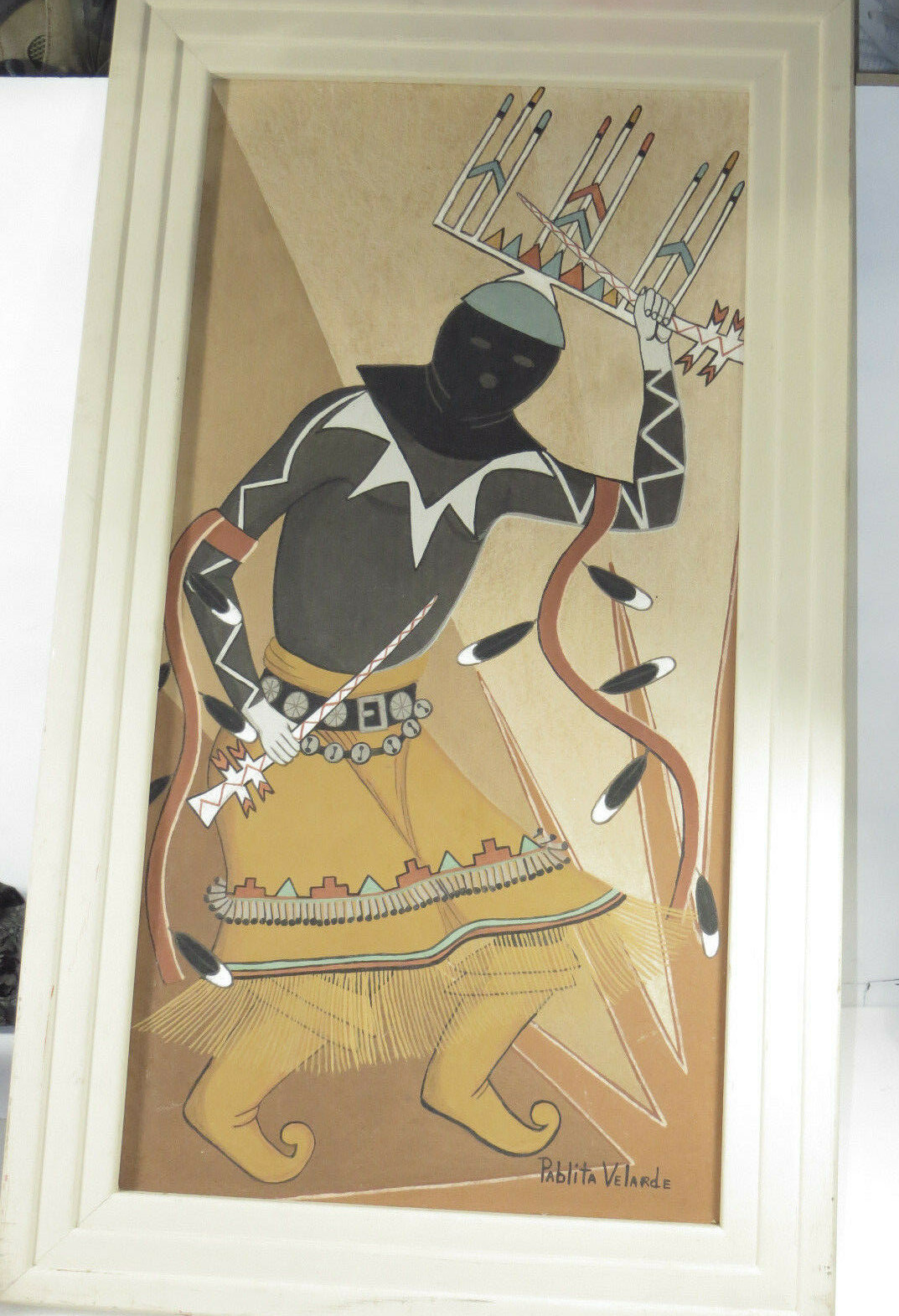 PABLITA VELARDE Listed APACHEE devile dancer NEW MEXICO (1918-2006) O/B 28″x16″
