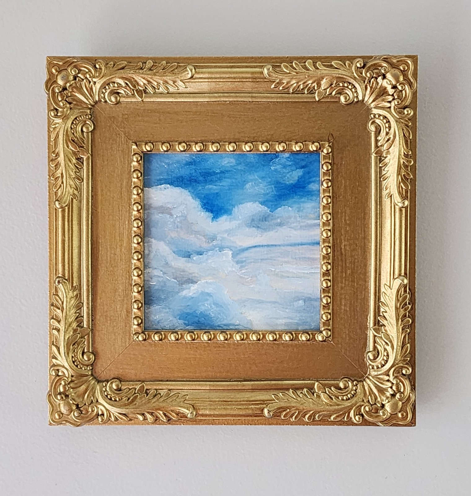 Mini Cloud Study – Oil on Wood Panel (Framed 8×8”)