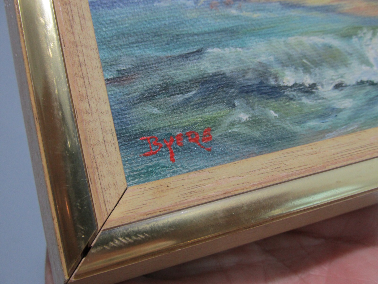 Original Painting Seascape Signed Byers Ocean Cove Waves Bluffs Sea Miniature