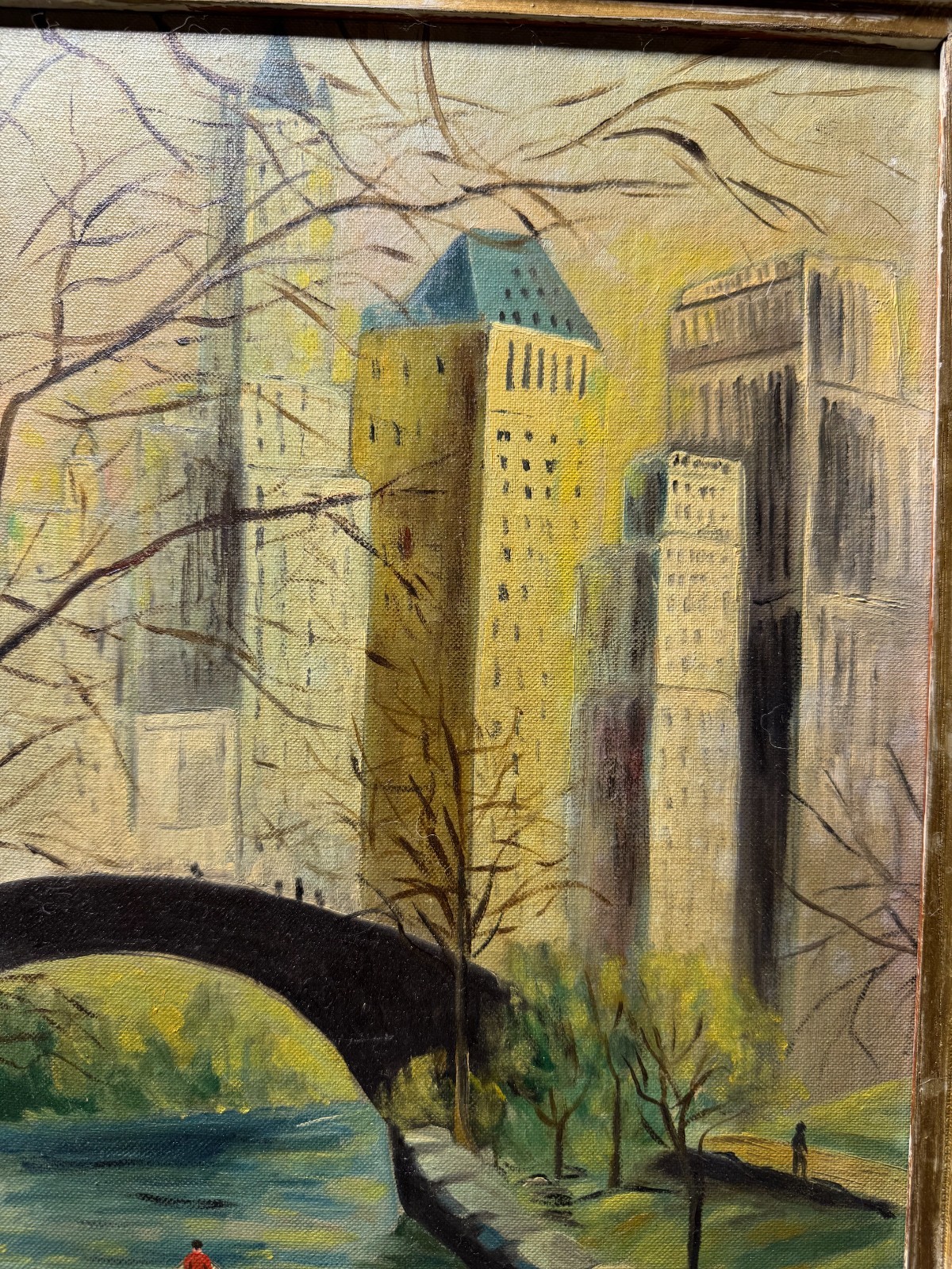 LaRue 1961 «Park And And Cityscape» Oil Painting – Signed And Framed