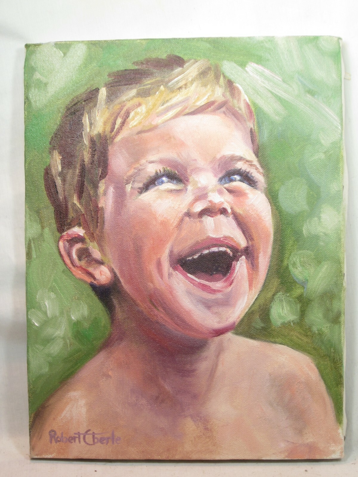 Robert Eberle hand painted famous Indiana USA artist signed child boy portrait