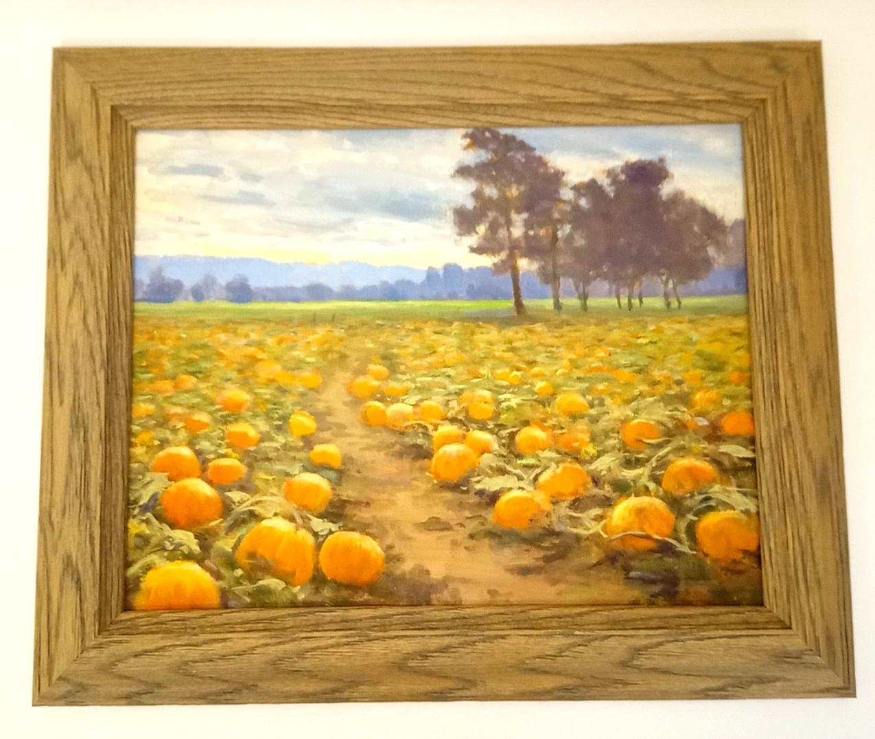 Nancy Knowles original oil painting pumpkin patch landscape framed
