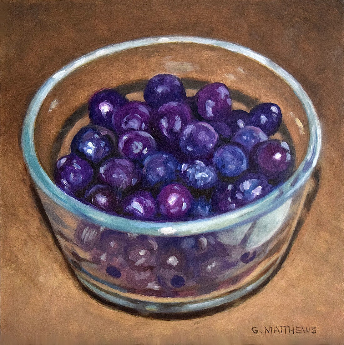 Oil Painting Still Life Blueberries in Bowl Original Still Life 6 x 6 in. daily