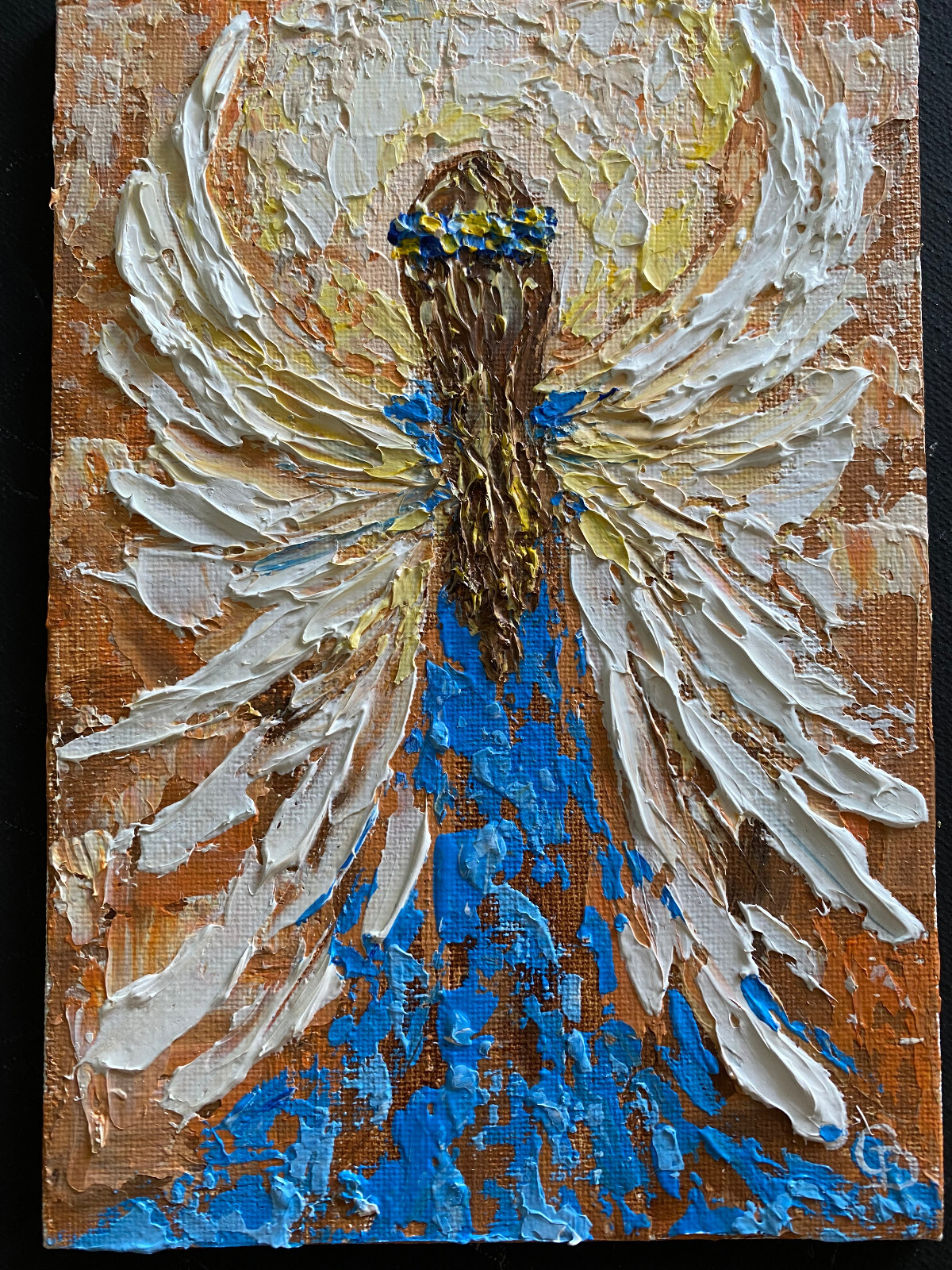 ORIGINAL Painting «ANGEL » HEAVY impasto ACRYLIC 7″x 5″ by Olga Diduh.