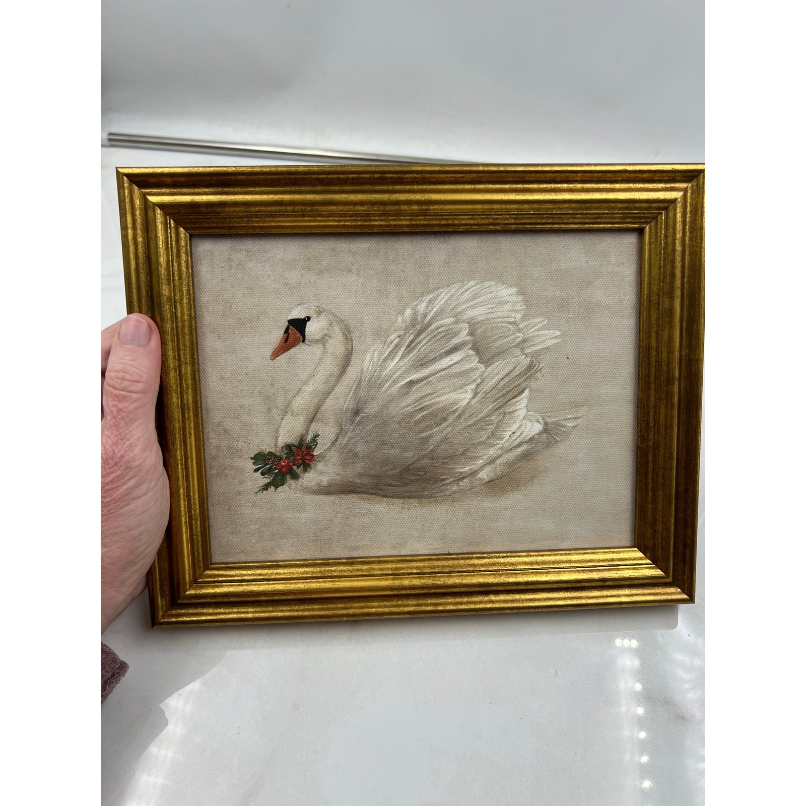Threshold Studio McGee Framed Canvas Board Swan Holiday Wreath Gold Frame 10×8