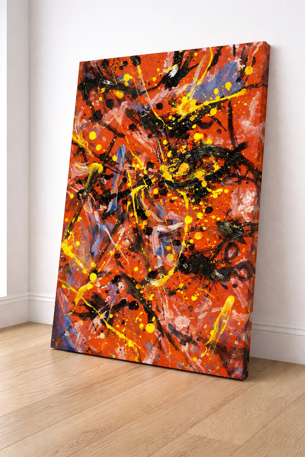 24×36 in Abstract Expressionist Canvas Art Print – Modern Action Style Wall Art
